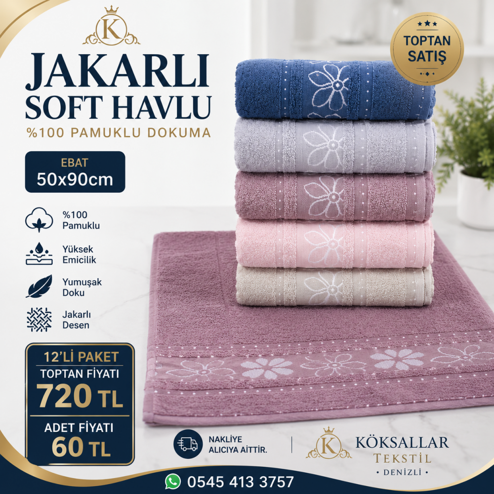Jakarlı Soft Havlu 50x90 12li Paket