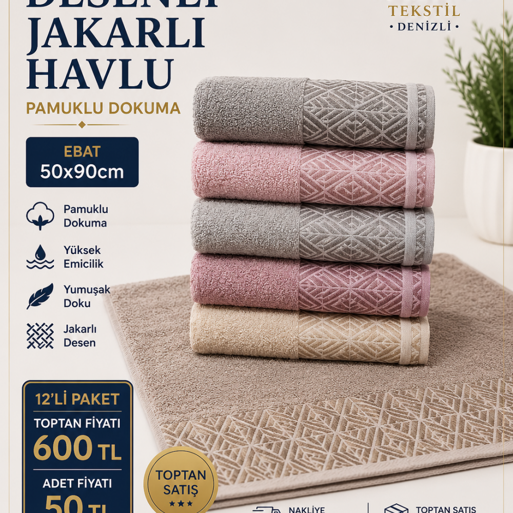 Soft Towel Jakarlı Havlu 50x90 12li Paket