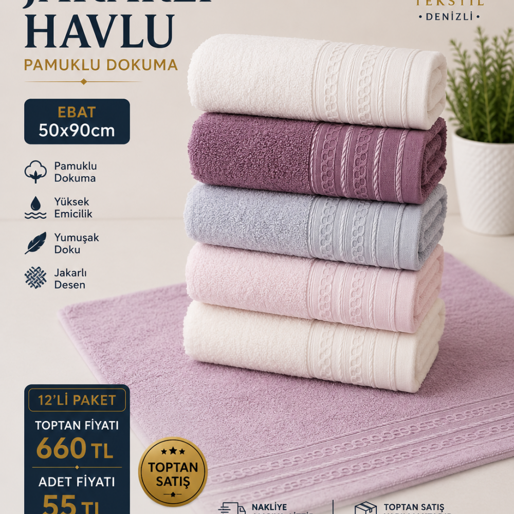 Zincir Desenli Jakarlı Havlu 50x90 12li Paket