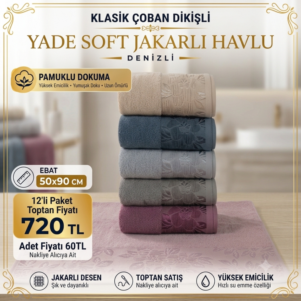 Yade Soft Jakarlı Havlu 50x90 12li Paket