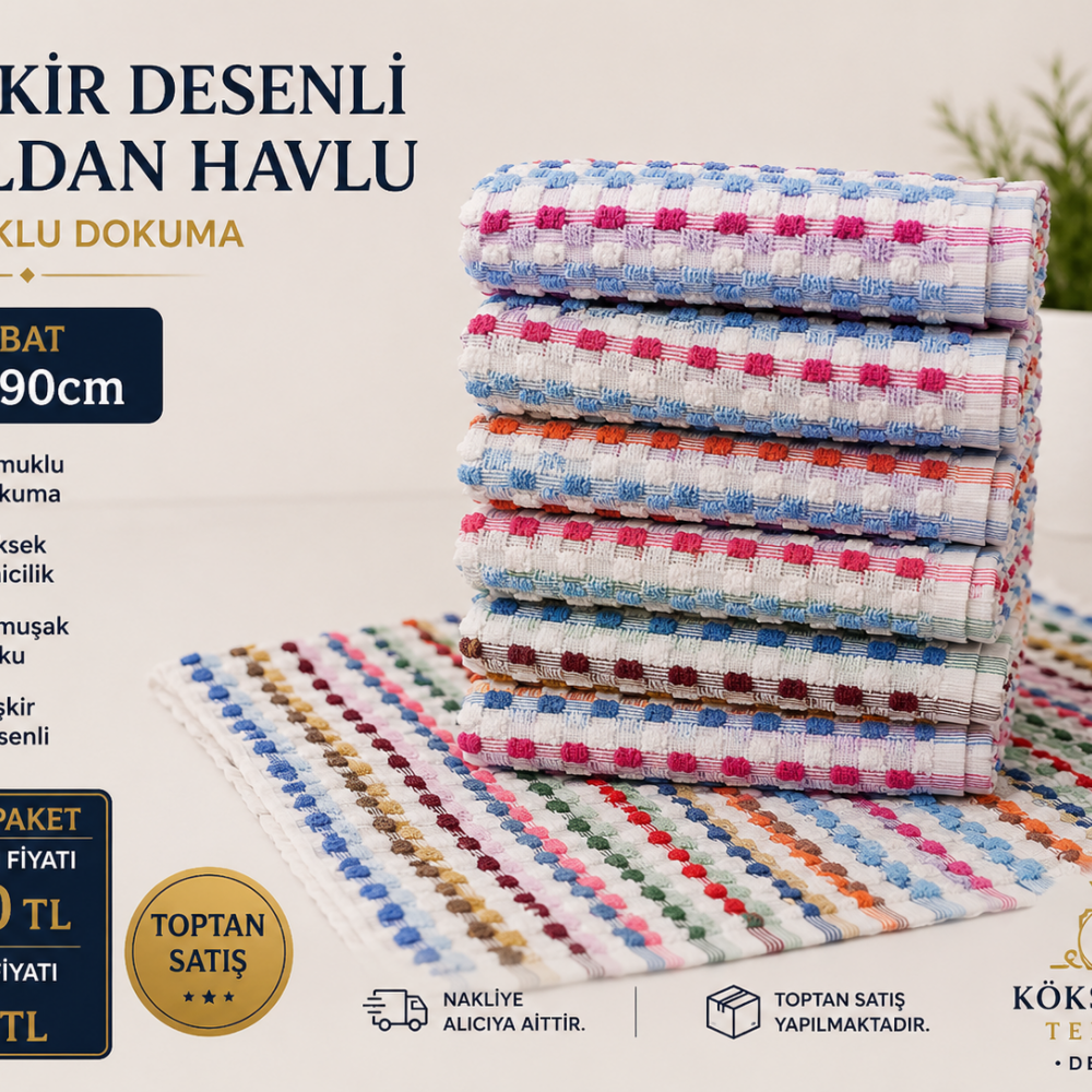 Peşkir Desenli Buldan Havlu 50x90 12li Paket