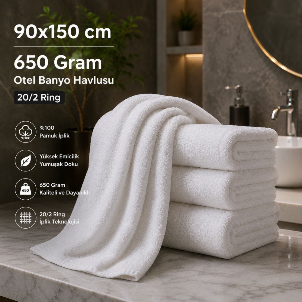 90x150 cm / 650 Gram Otel Banyo Havlusu 20/2 Ring