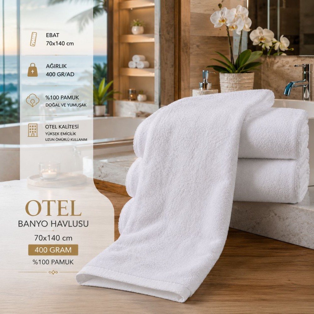 70x140 cm Otel Banyo Havlusu Adet 400 gr %100 Pamuk