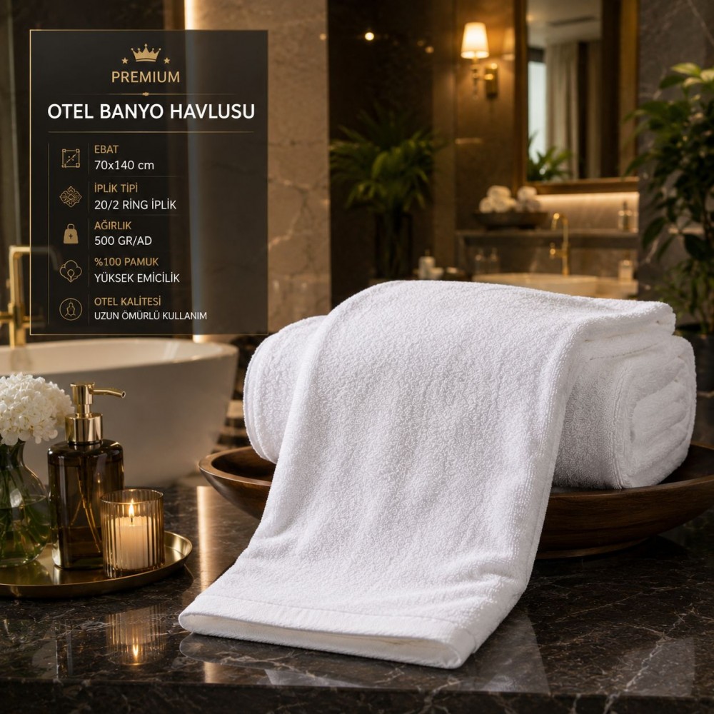 70x140 cm 20/2 Ring İplikten Otel Banyo Havlusu Adet 500 gr
